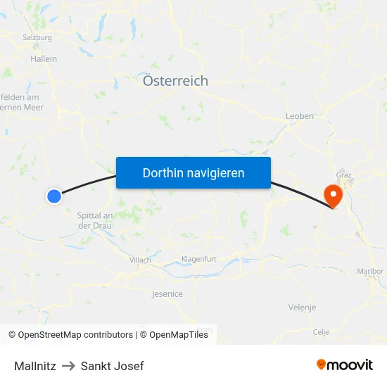 Mallnitz to Sankt Josef map