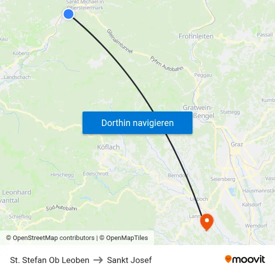 St. Stefan Ob Leoben to Sankt Josef map