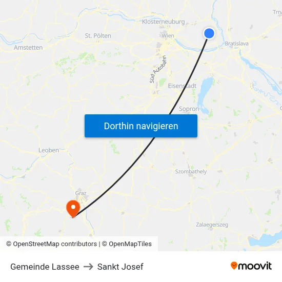 Gemeinde Lassee to Sankt Josef map