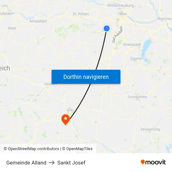 Gemeinde Alland to Sankt Josef map