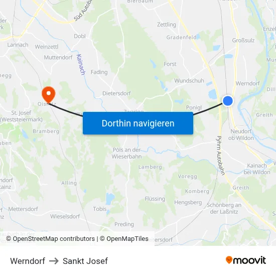 Werndorf to Sankt Josef map