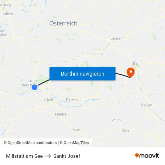 Millstatt am See to Sankt Josef map