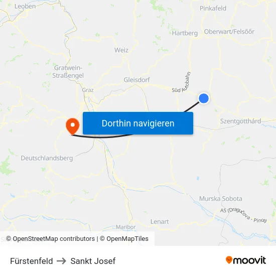 Fürstenfeld to Sankt Josef map
