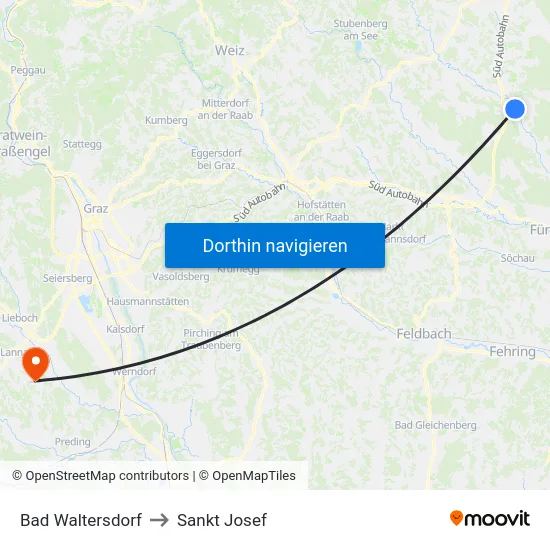 Bad Waltersdorf to Sankt Josef map