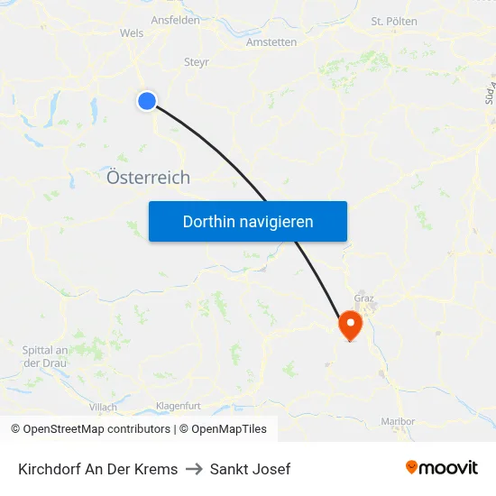 Kirchdorf An Der Krems to Sankt Josef map