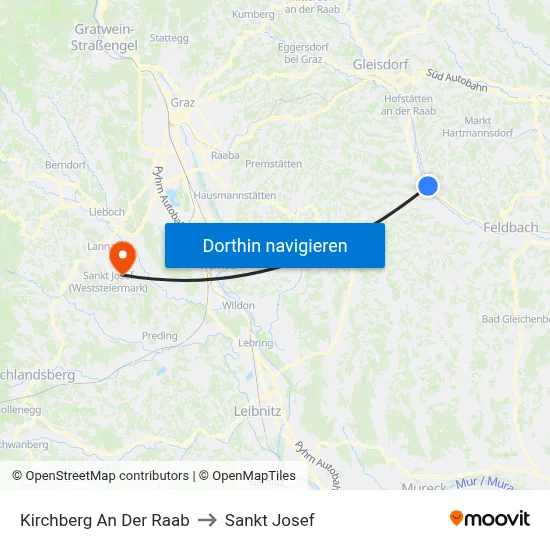 Kirchberg An Der Raab to Sankt Josef map
