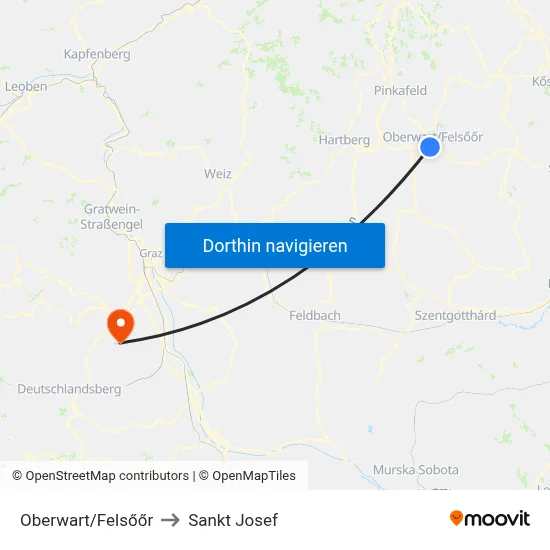 Oberwart/Felsőőr to Sankt Josef map