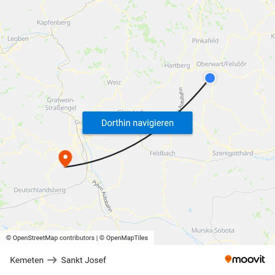 Kemeten to Sankt Josef map