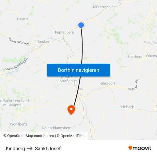 Kindberg to Sankt Josef map