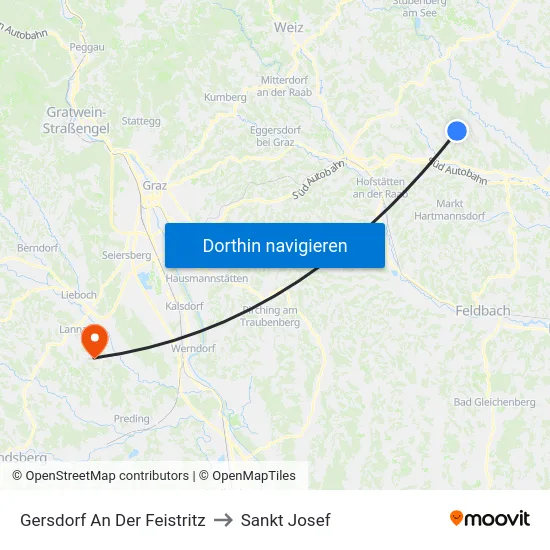 Gersdorf An Der Feistritz to Sankt Josef map