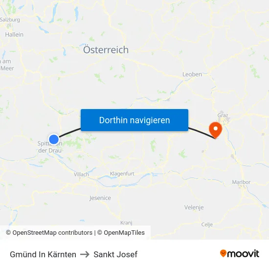 Gmünd In Kärnten to Sankt Josef map