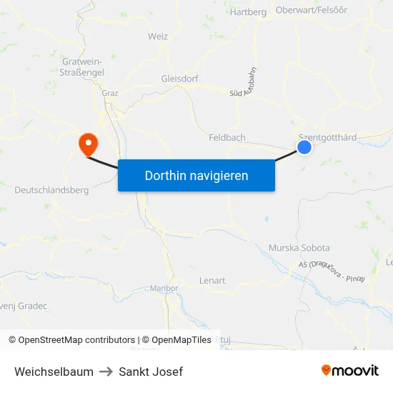 Weichselbaum to Sankt Josef map