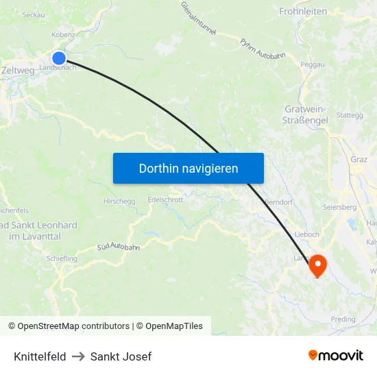 Knittelfeld to Sankt Josef map