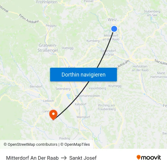 Mitterdorf An Der Raab to Sankt Josef map