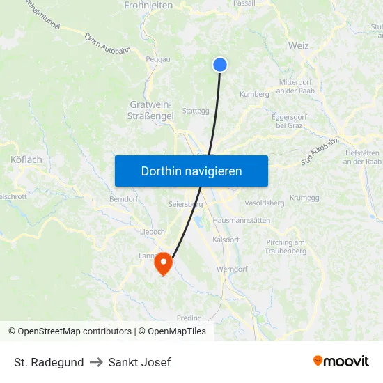 St. Radegund to Sankt Josef map