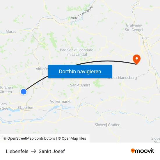 Liebenfels to Sankt Josef map