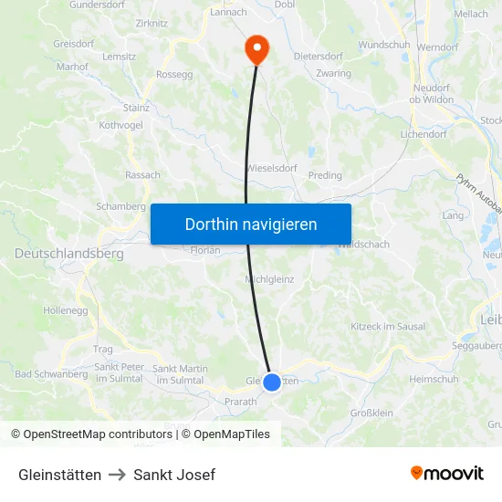 Gleinstätten to Sankt Josef map