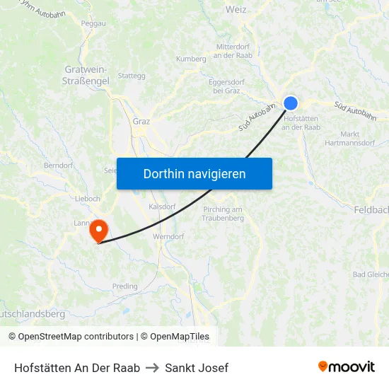 Hofstätten An Der Raab to Sankt Josef map