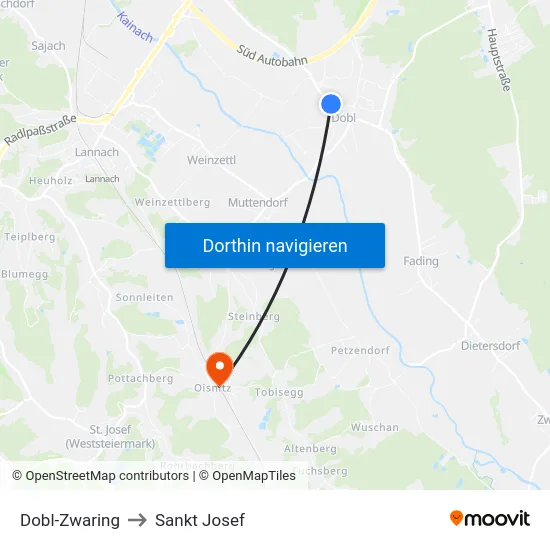 Dobl-Zwaring to Sankt Josef map