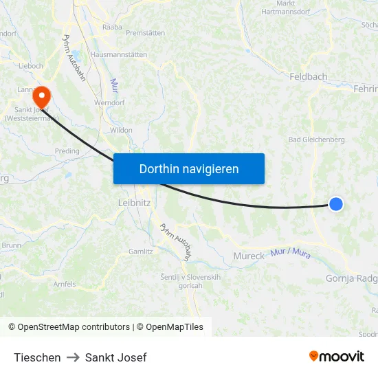 Tieschen to Sankt Josef map