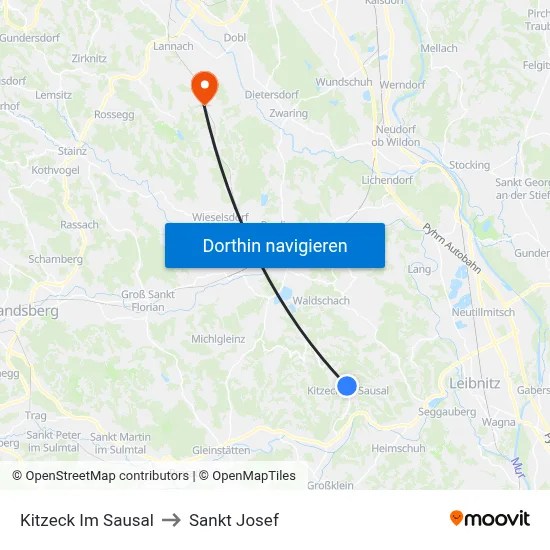 Kitzeck Im Sausal to Sankt Josef map