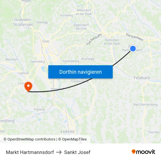 Markt Hartmannsdorf to Sankt Josef map