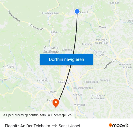 Fladnitz An Der Teichalm to Sankt Josef map