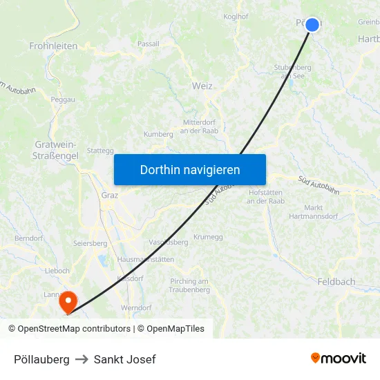 Pöllauberg to Sankt Josef map