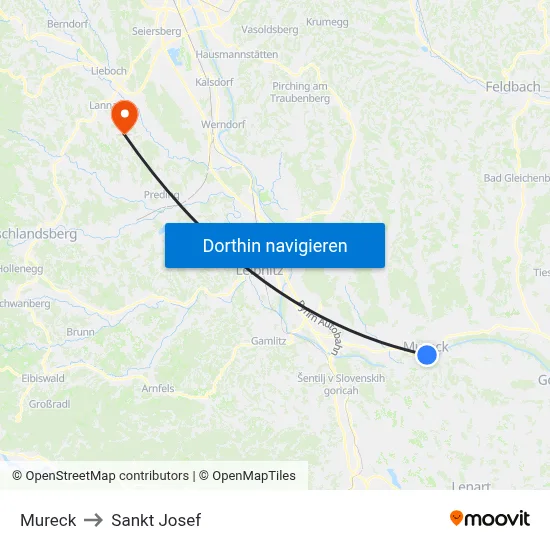 Mureck to Sankt Josef map
