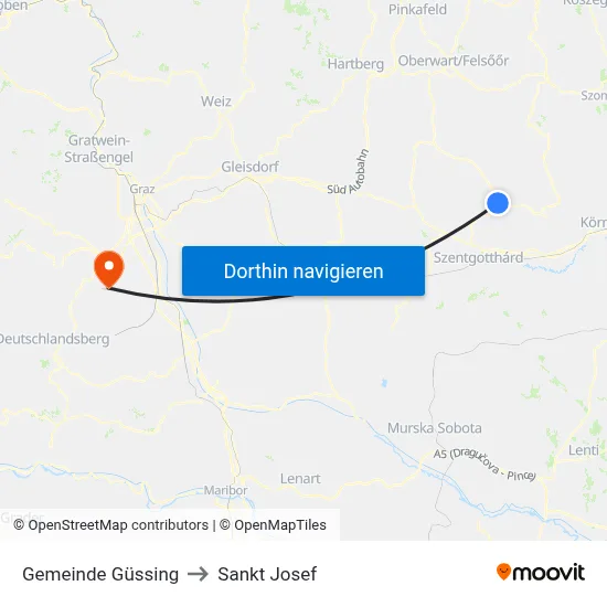 Gemeinde Güssing to Sankt Josef map