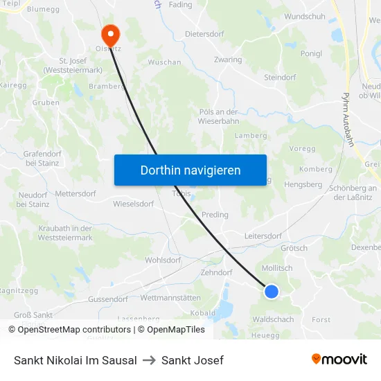 Sankt Nikolai Im Sausal to Sankt Josef map