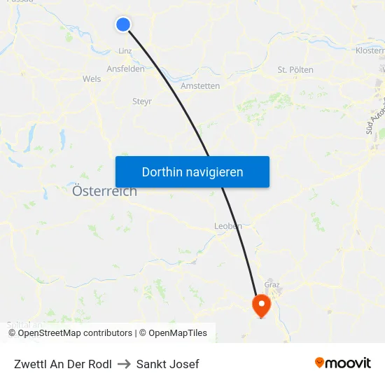 Zwettl An Der Rodl to Sankt Josef map