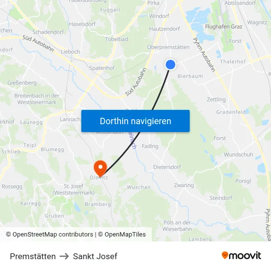 Premstätten to Sankt Josef map