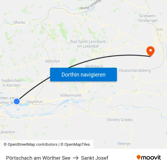 Pörtschach am Wörther See to Sankt Josef map