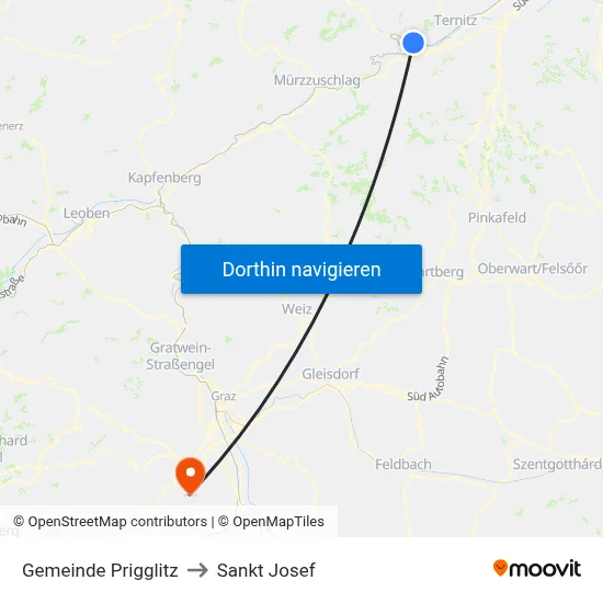 Gemeinde Prigglitz to Sankt Josef map