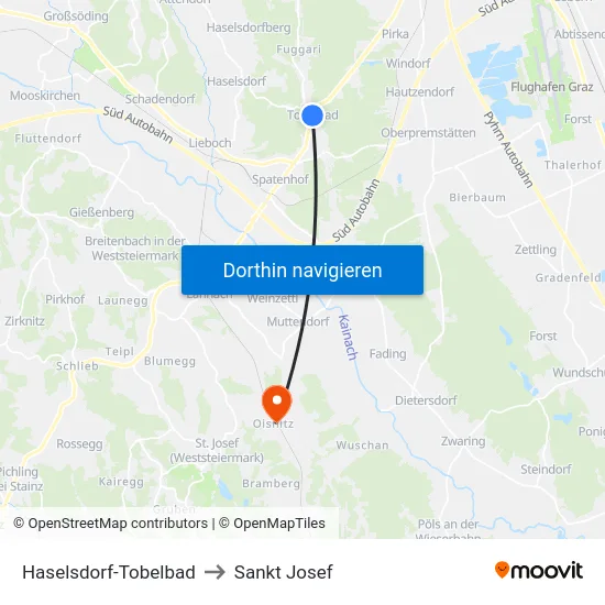 Haselsdorf-Tobelbad to Sankt Josef map