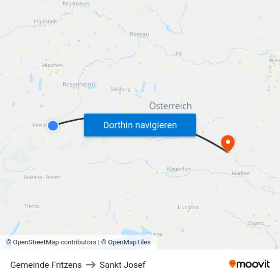 Gemeinde Fritzens to Sankt Josef map