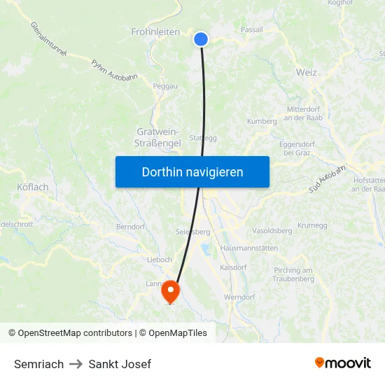 Semriach to Sankt Josef map