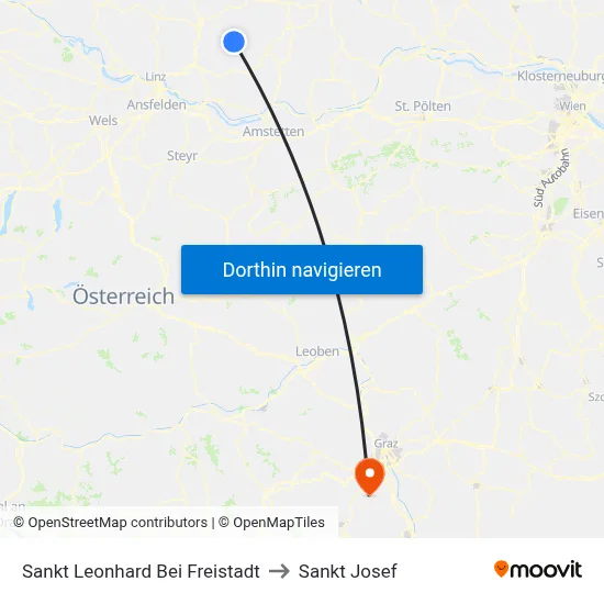 Sankt Leonhard Bei Freistadt to Sankt Josef map