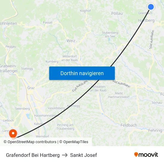 Grafendorf Bei Hartberg to Sankt Josef map