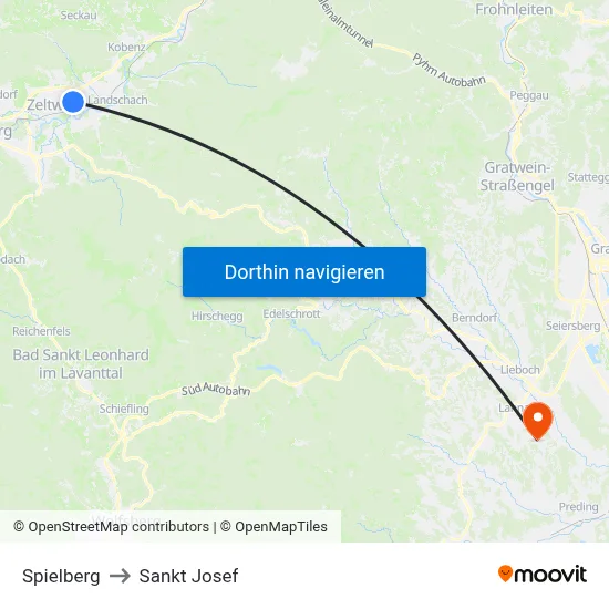 Spielberg to Sankt Josef map