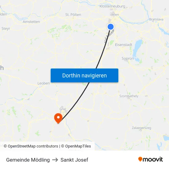 Gemeinde Mödling to Sankt Josef map