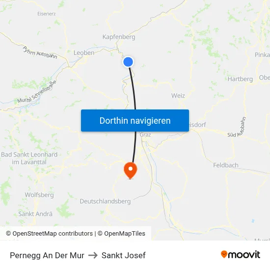 Pernegg An Der Mur to Sankt Josef map