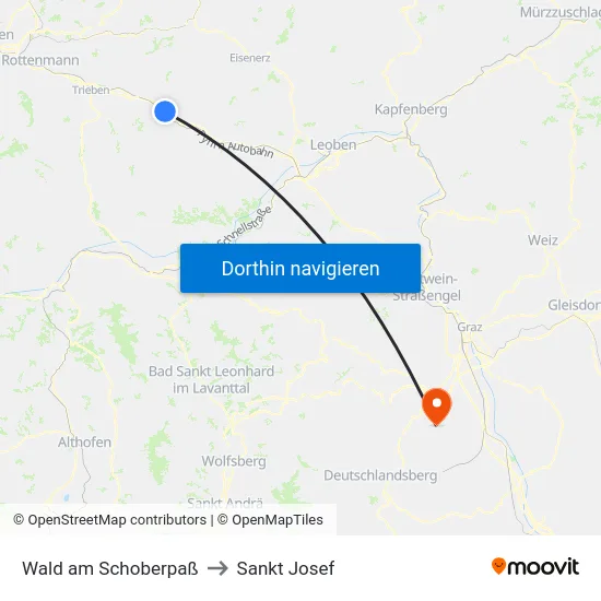 Wald am Schoberpaß to Sankt Josef map