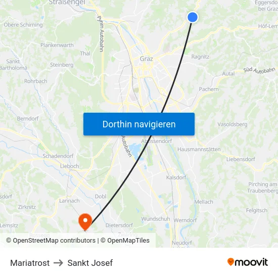 Mariatrost to Sankt Josef map
