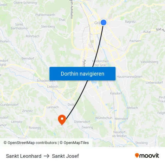 Sankt Leonhard to Sankt Josef map