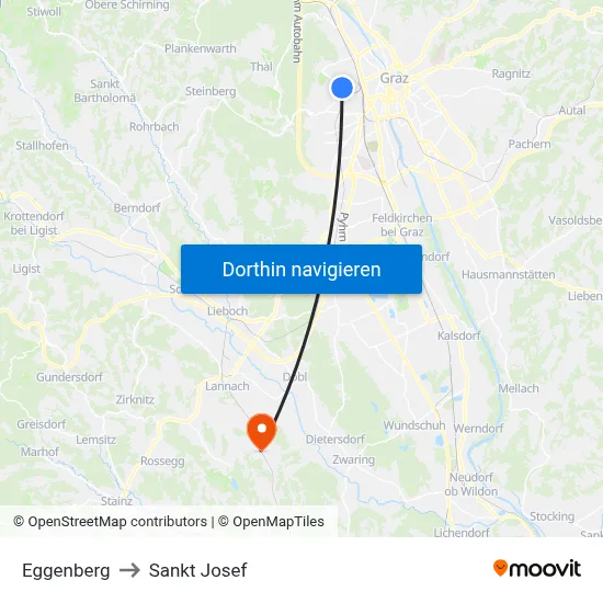 Eggenberg to Sankt Josef map