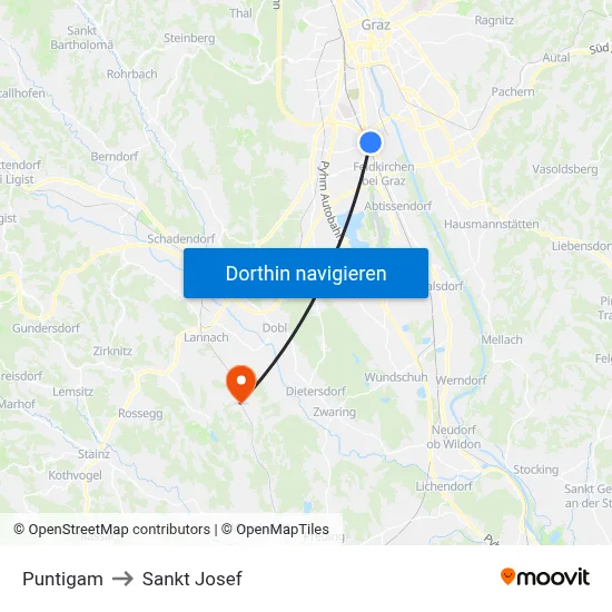 Puntigam to Sankt Josef map