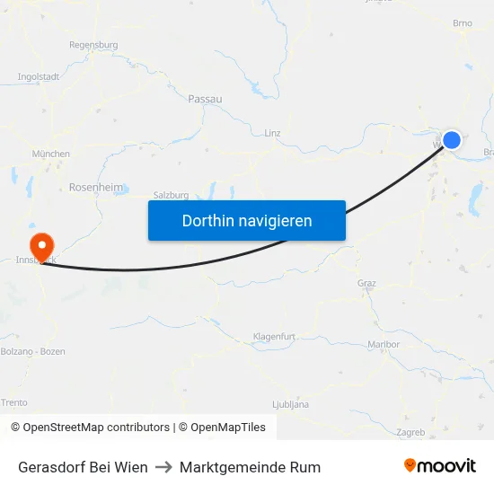 Gerasdorf Bei Wien to Marktgemeinde Rum map