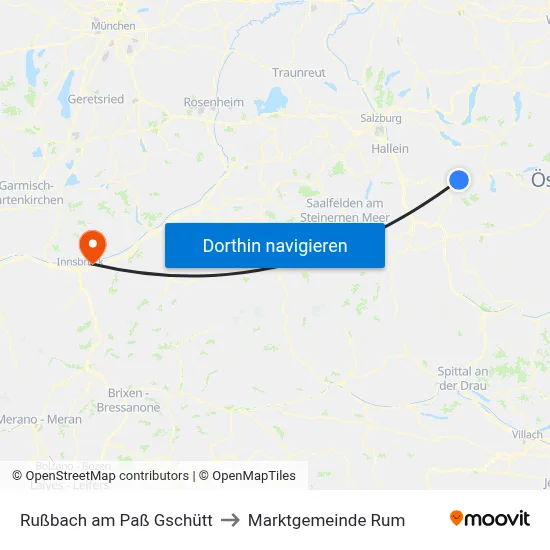 Rußbach am Paß Gschütt to Marktgemeinde Rum map